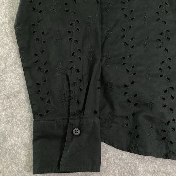 Talbot's Woman Black Eyelet Blouse Button Front Long Sleeves Size 6 Cotton - Picture 12 of 13